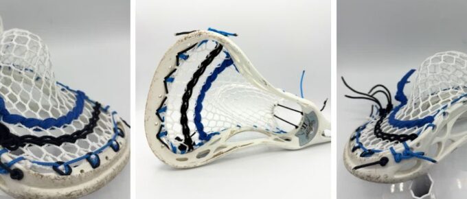 Custom strung Warrior Mojo lacrosse head with Hero 4.0 Semi-Soft mesh featuring a mid-pocket for men's league midfielders.