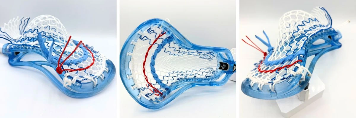 Lacrosse head with intricate stringing pattern