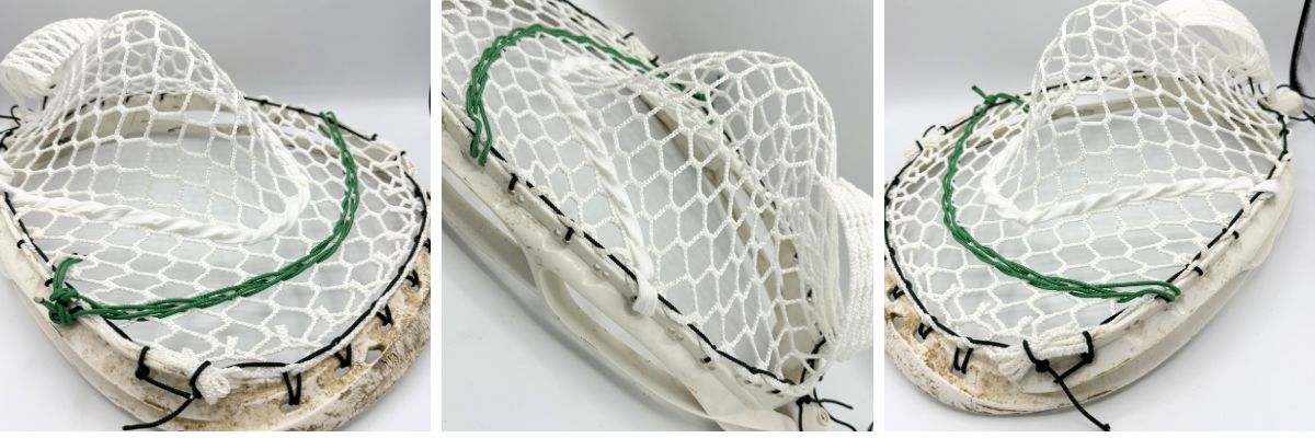 Lacrosse stick with intricate stringing pattern