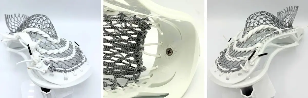 easton launch lacrosse head with grey stringking type 3s lacrosse mesh strung with a mid lacrosse pocket