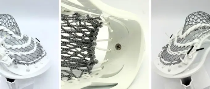 easton launch lacrosse head with grey stringking type 3s lacrosse mesh strung with a mid lacrosse pocket