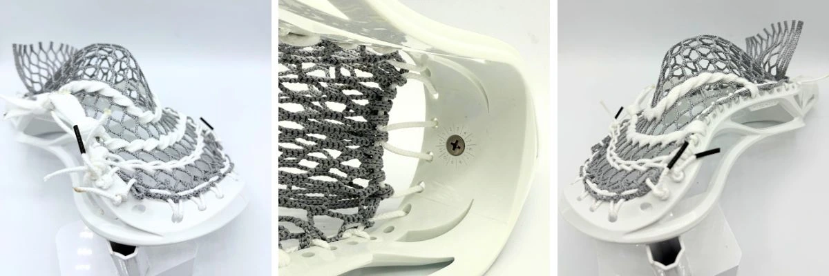 Lacrosse head with mesh pocket detail.