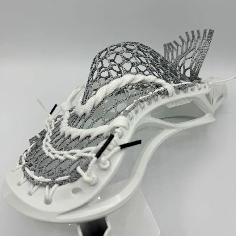easton launch lacrosse head with grey stringking type 3s lacrosse mesh strung with a mid lacrosse pocket