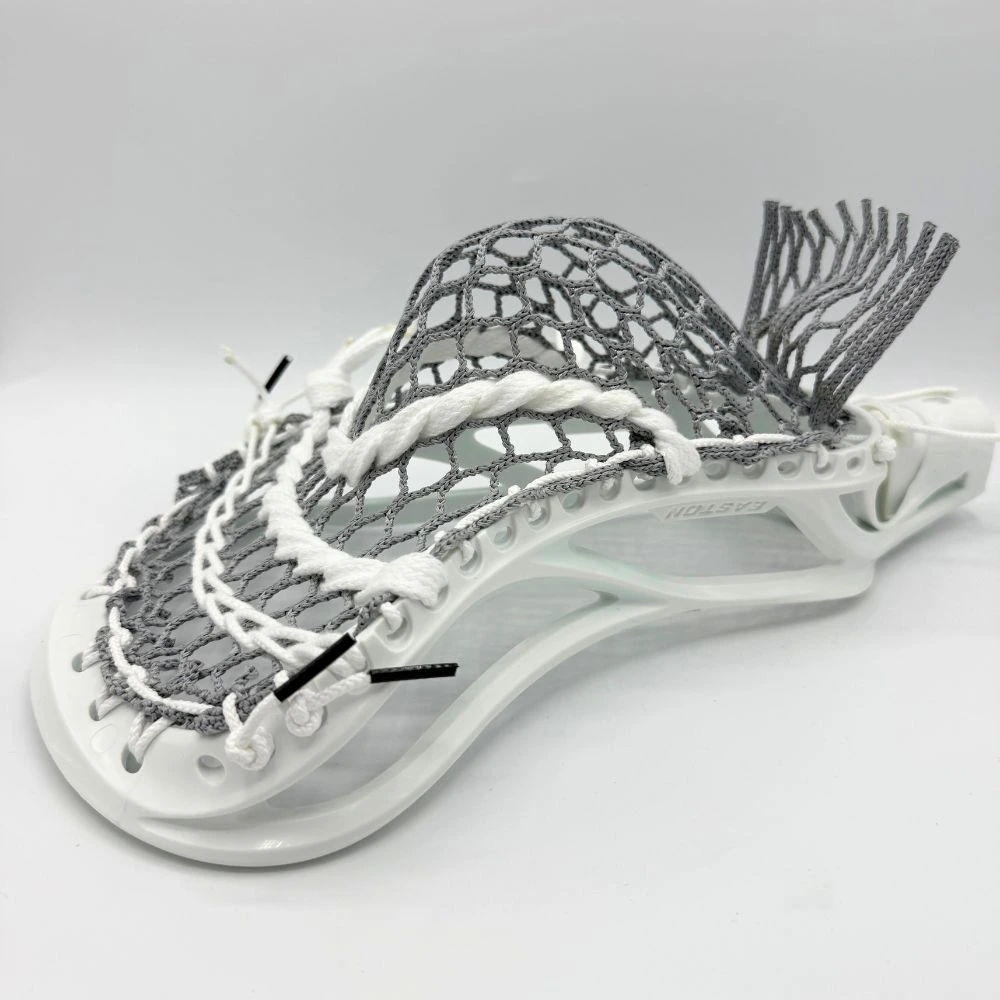 easton launch lacrosse head with grey stringking type 3s lacrosse mesh strung with a mid lacrosse pocket