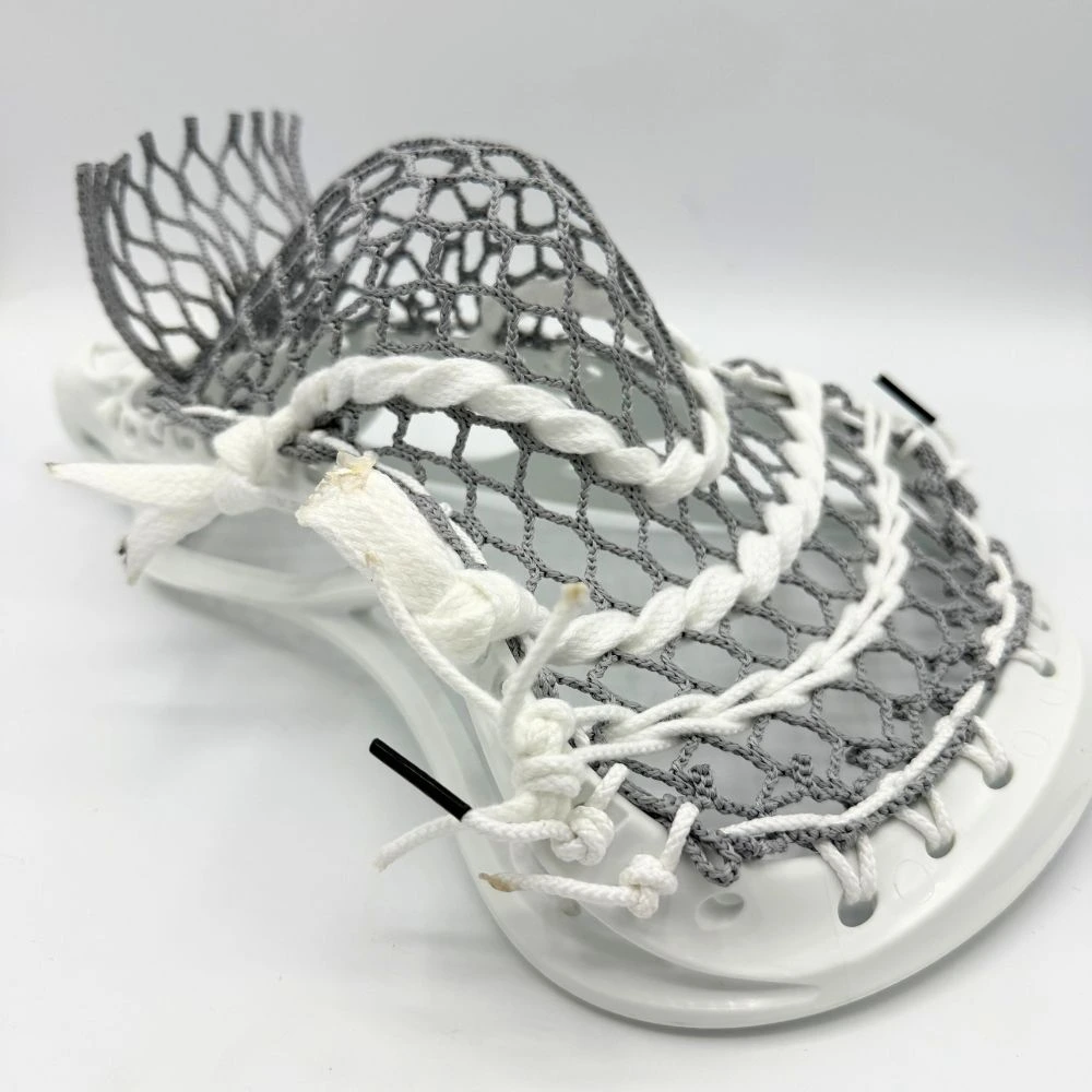 easton launch lacrosse head with grey stringking type 3s lacrosse mesh strung with a mid lacrosse pocket