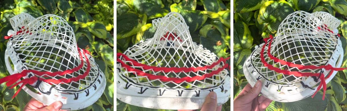 ECD Impact goalie head strung with wide, deep baggy pocket using semi-soft Impact mesh