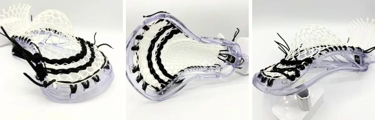 ecd ion lacrosse head strung with mid-high pocket and hero 4.0 semi-hard mesh