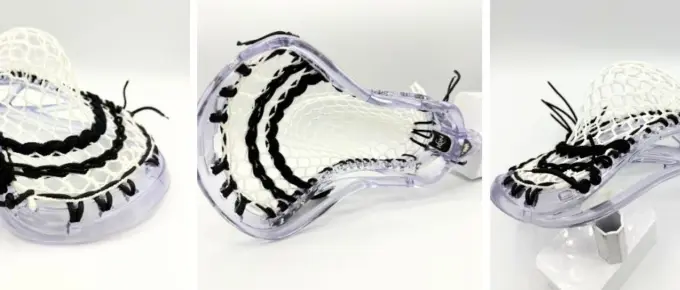 ecd ion lacrosse head strung with mid-high pocket and hero 4.0 semi-hard mesh