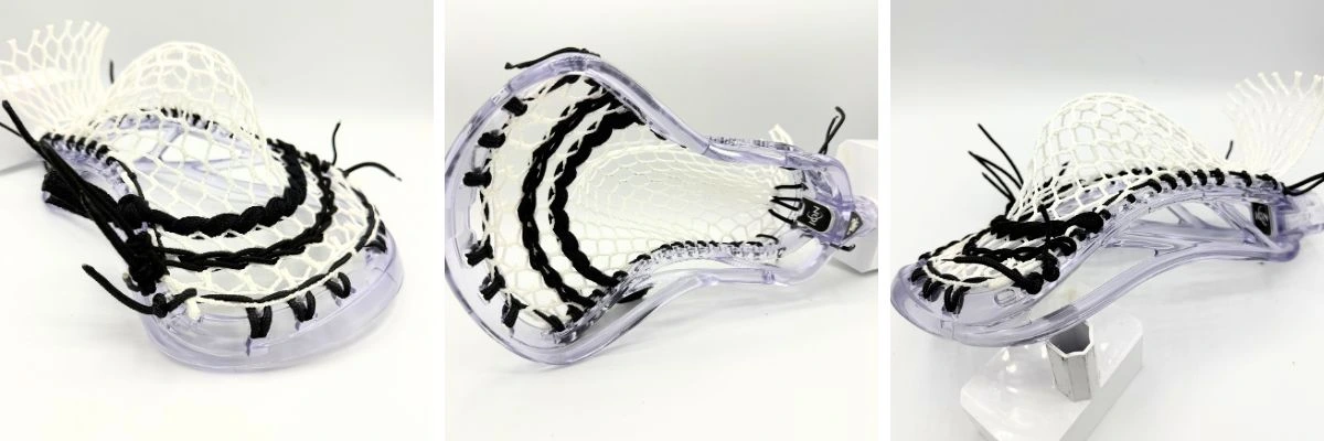 ecd ion lacrosse head strung with mid-high pocket and hero 4.0 semi-hard mesh