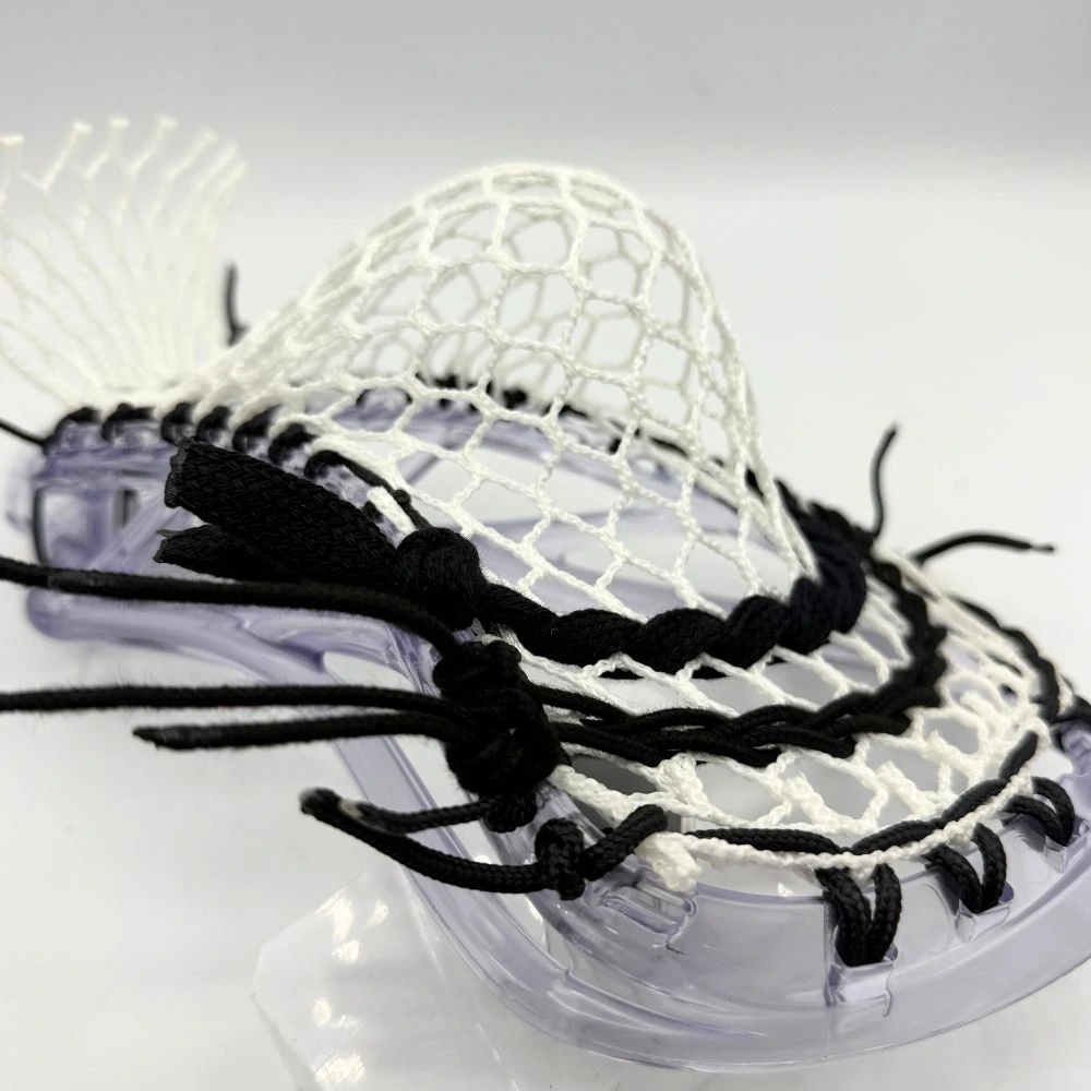 ecd ion lacrosse head strung with mid-high pocket and hero 4.0 semi-hard mesh left sidewall