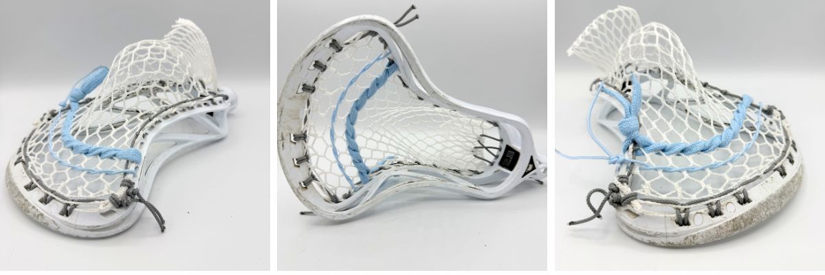 Lacrosse head with white mesh stringing