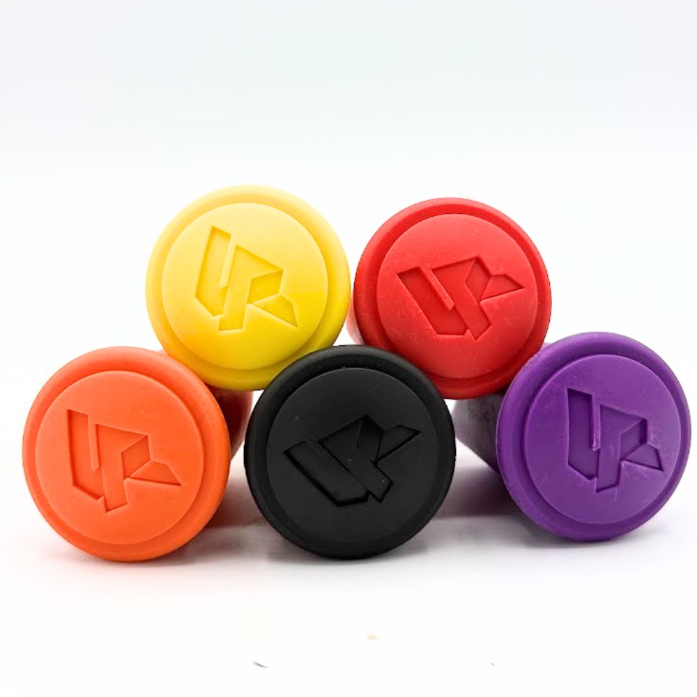 laxroom butt ends and end caps in yellow, red, orange, black, and purple