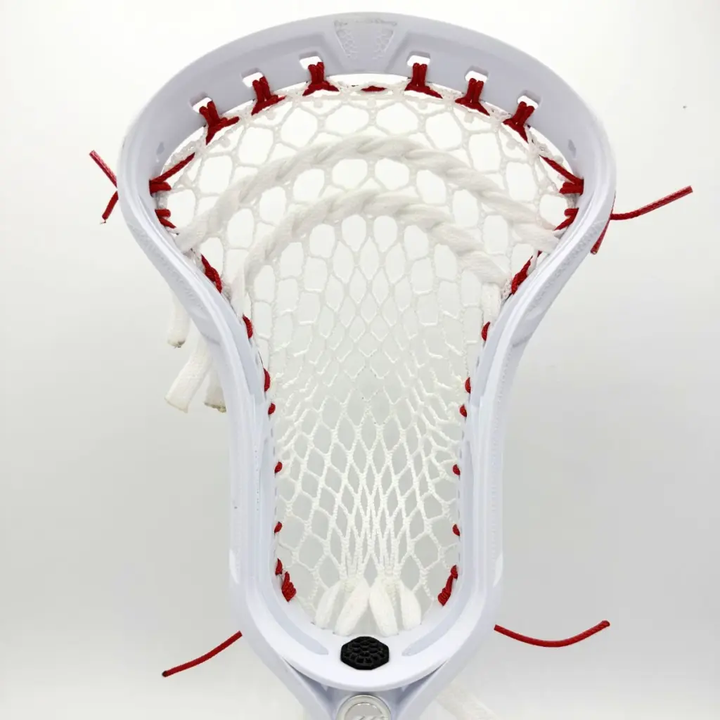Maverik Optik Force with StringKing Type 5s mid pocket - top down view showing full mesh pocket and top string