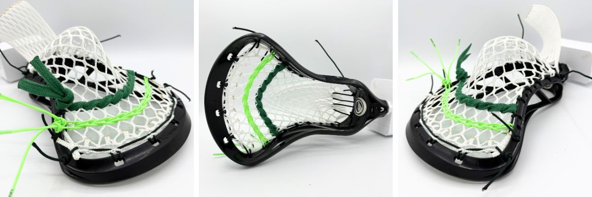 Lacrosse stick with green stringing design