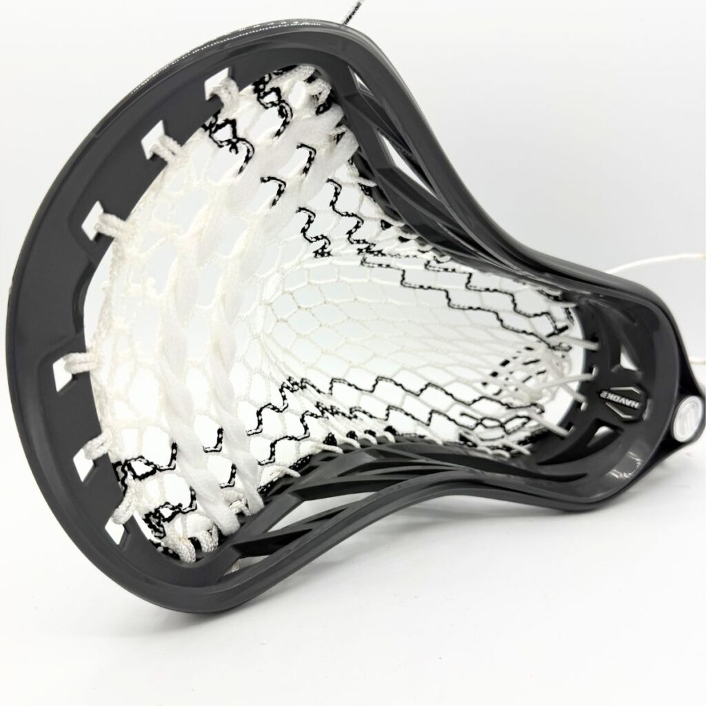 Custom strung Maverik Havok 2.0 lacrosse head featuring a mid-high pocket with Hero 4.0 semi-soft mesh.