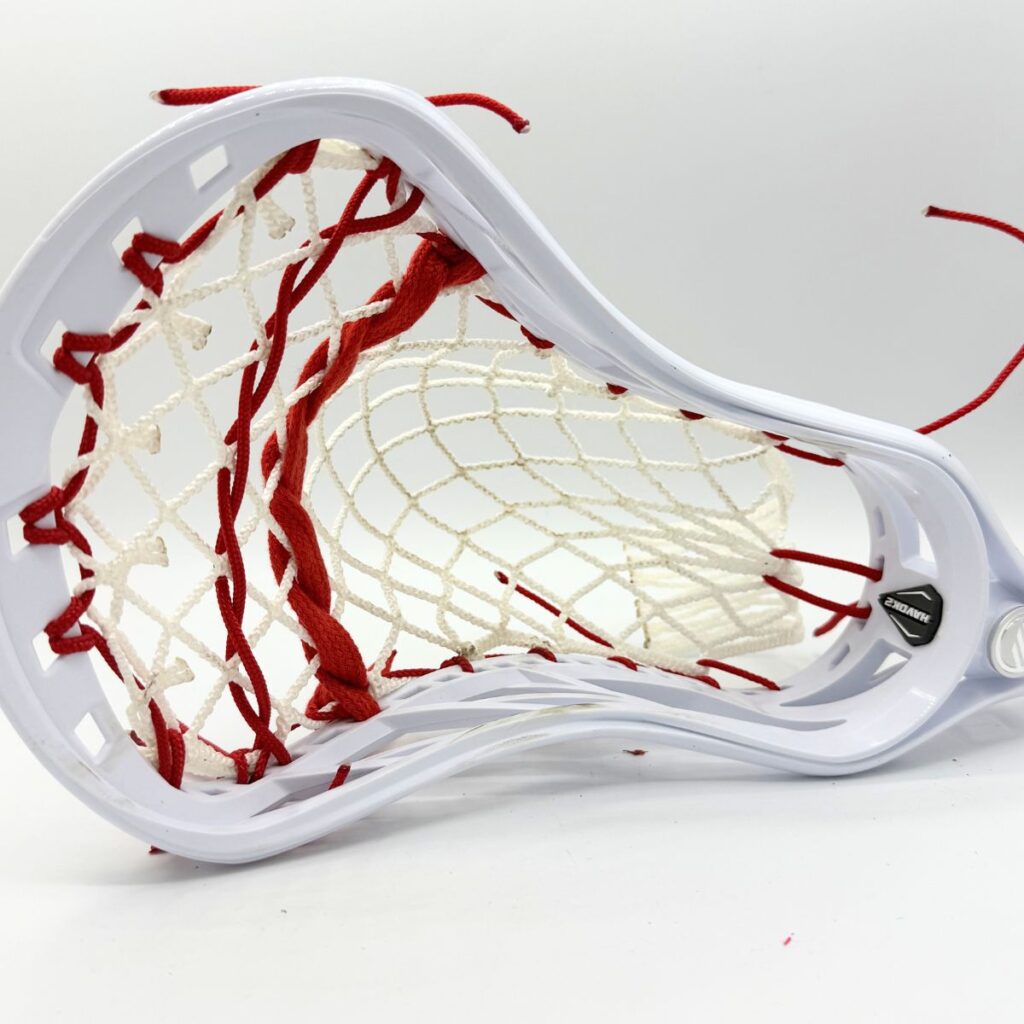 Custom strung Maverik Havok 2.0 lacrosse head featuring a mid-high pocket channel with LaxRoom 6-diamond mesh.