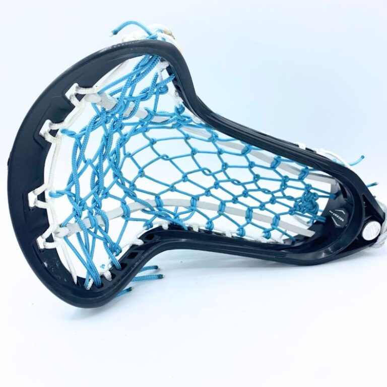 Lacrosse stick with blue mesh pocket
