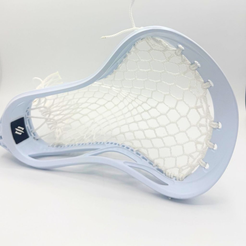 topdown view of allwhite stringking mark 2f faceoff head with ecd hero x mesh in a midlow pocket