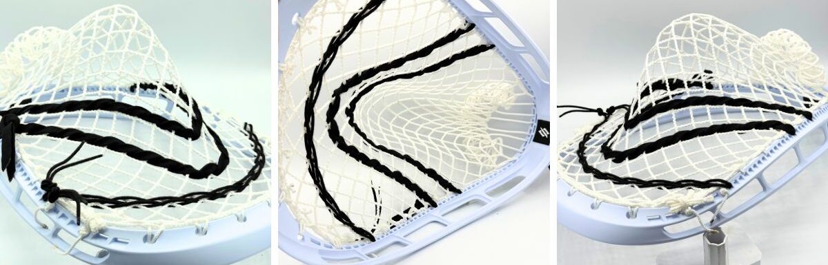 close-up of a stringking mark 2g lacrosse goalie head strung with ecd impact semi-soft mesh, showcasing its deep pocket, channel definition, and optimized mesh tension for elite rebound control