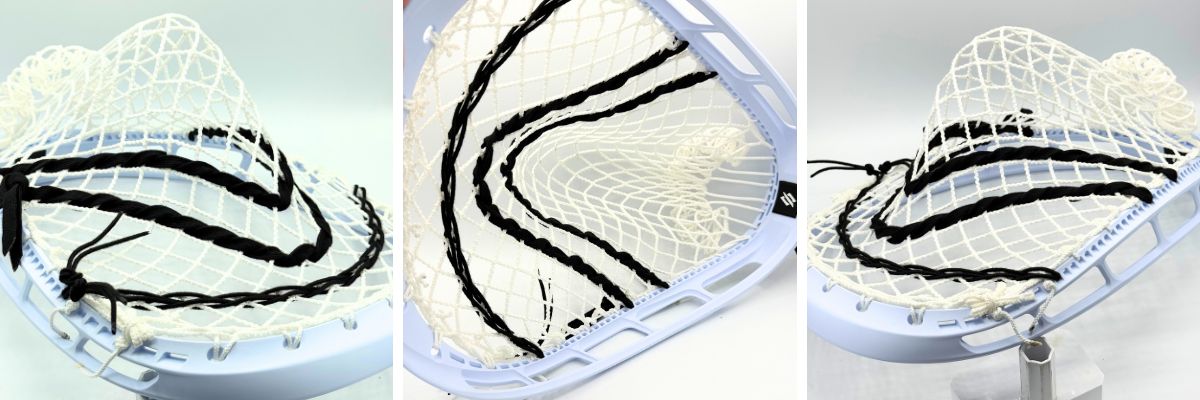close-up of a stringking mark 2g lacrosse goalie head strung with ecd impact semi-soft mesh, showcasing its deep pocket, channel definition, and optimized mesh tension for elite rebound control