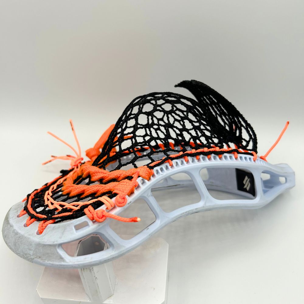 stringking mark 2v hero 3 lacrosse head strung with a mid-pocket pattern.