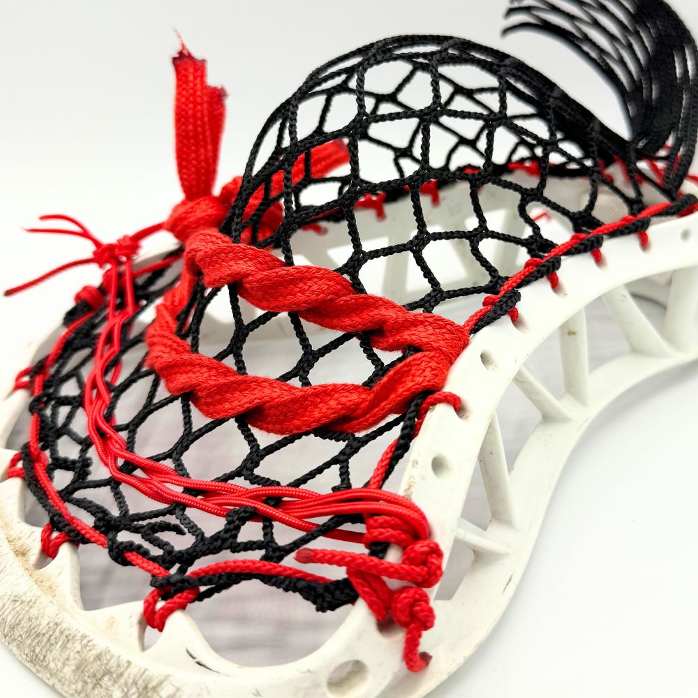 close-up of stx x10 mid-high pocket with laxroom 8 diamond mesh