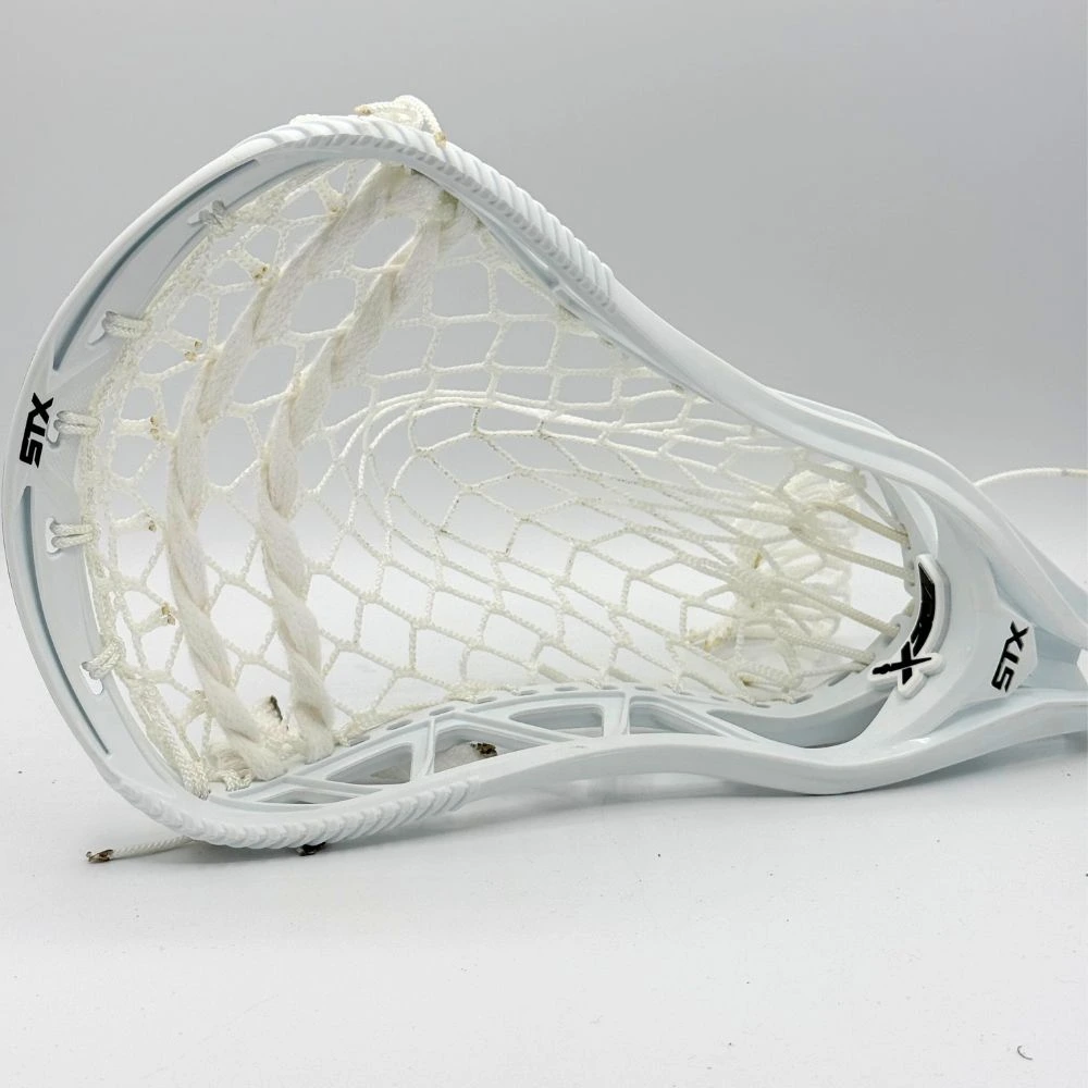 STX X20 lacrosse head face shape strung with white 8 diamond mesh