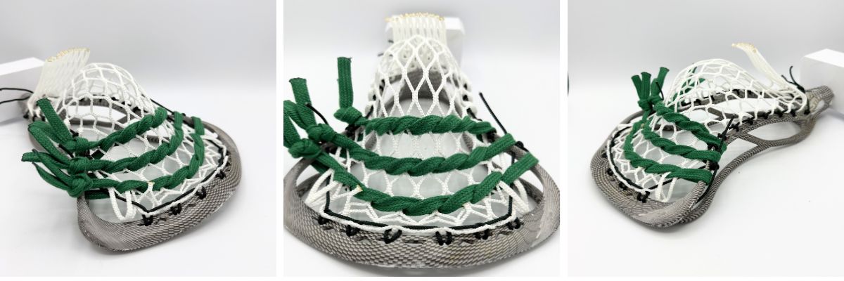 Lacrosse stick with green stringing.