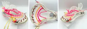 warrior evo 4x lacrosse head strung with hero 4.0 semi-soft mesh and liberty topstring featuring a mid pocket for control and release.