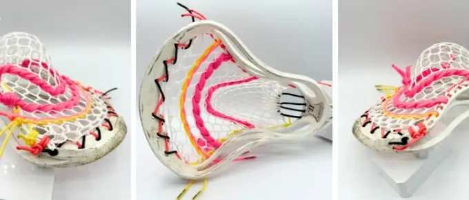 warrior evo 4x lacrosse head strung with hero 4.0 semi-soft mesh and liberty topstring featuring a mid pocket for control and release.