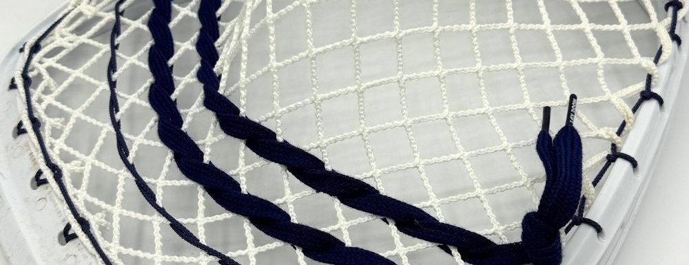 Goalie net with braided strings.